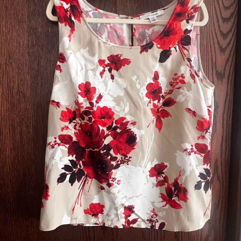 St. John Red and Cream Floral Tank Top